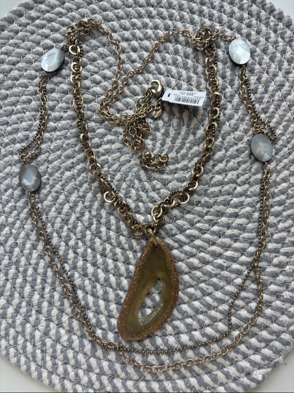 Chicos Sahara Geode Agate and Abalone Style Silvertone Necklace - Picture 2 of 2